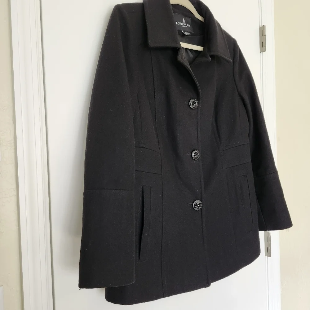 London Fog Wool Blend Black Peacoat Jacket Women’s Medium Classic Preppy